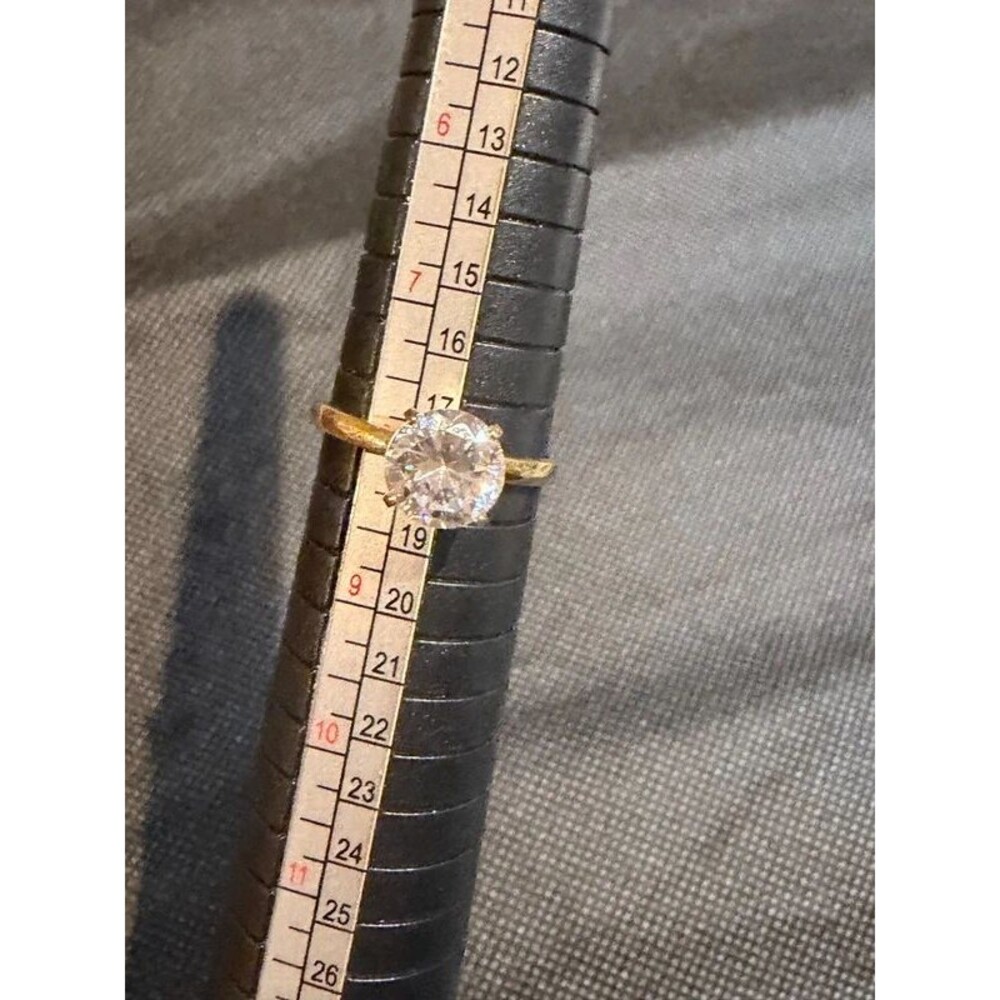 Women's Gold Tone Clear Solitaire Ring Size 8 Statement